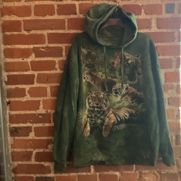 🐅 The Mountain VINTAGE Hoodie TIGERS Green Tie Dye Unisex Sweatshirt Medium - Picture 2 of 16